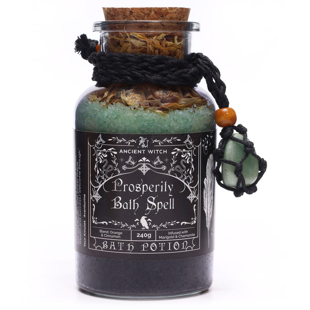 Poción de hechizo de baño de bruja antigua y amuleto de cristal de aventurina - prosperidad